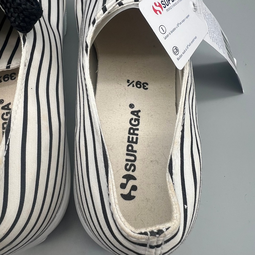 Superga Women's Platform Sneakers in Black and White Stripes - Picture 4 of 7